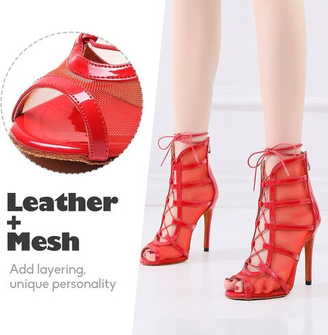 أحذية YKXLM للرقص اللاتيني السالسا للنساء برباط للكاحل مفتوح عند الأصابع، كعب 1023، 3.33 بوصة، أسود، 9 US in Kuwait