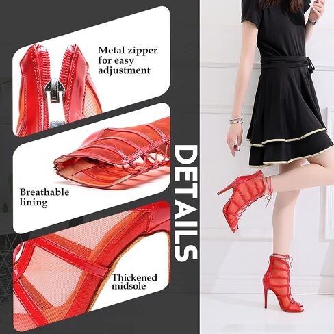 أحذية YKXLM للرقص اللاتيني السالسا للنساء برباط للكاحل مفتوح عند الأصابع، كعب 1023، 3.33 بوصة، أسود، 9 US in Kuwait