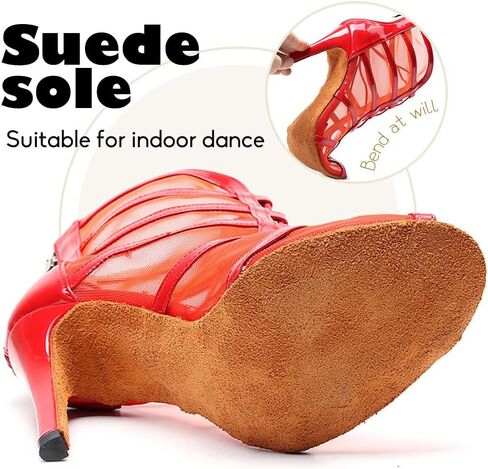 أحذية YKXLM للرقص اللاتيني السالسا للنساء برباط للكاحل مفتوح عند الأصابع، كعب 1023، 3.33 بوصة، أسود، 9 US in Kuwait
