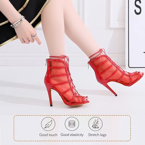 أحذية YKXLM للرقص اللاتيني السالسا للنساء برباط للكاحل مفتوح عند الأصابع، كعب 1023، 3.33 بوصة، أسود، 9 US in Kuwait