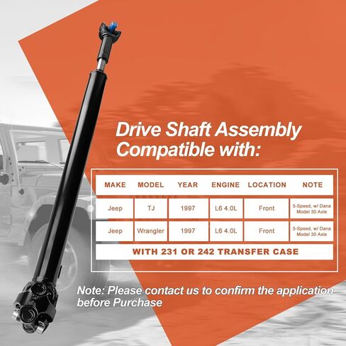 Front Complete Drive Shaft Prop Shaft Driveshaft Assembly Compatible with Jeep TJ, Wrangler 1997 L6 4.0L, Manual Transmission,5-Speed, Replace OE 65-9766, 659766 in Kuwait