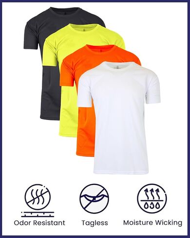 Galaxy by Harvic Men's Crew Neck Short Sleeve Tee, Active Reflective Stripe Sport T-Shirt, 4 Pack in Saudi Arabia