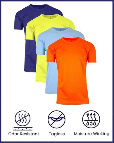 Galaxy by Harvic Men's Crew Neck Short Sleeve Tee, Active Reflective Stripe Sport T-Shirt, 4 Pack in Saudi Arabia