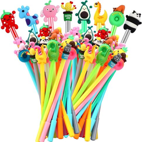 SANNIX 50 Pieces Cartoon Cute Pens Gel Black Ink Pens Bulk Assorted Novelty Kawaii Writing Pen for Kids Students Gift School Office Home Supplies Present in Kuwait