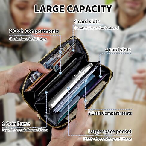 Womens Wallet, Large Capacity RFID Blocking PU Leather Wristlet Wallets for Women Ladies Men Credit Card Holder Zipper Wallet Phone Holder Clutch Travel Purse, Art Moon Sun Star in Kuwait