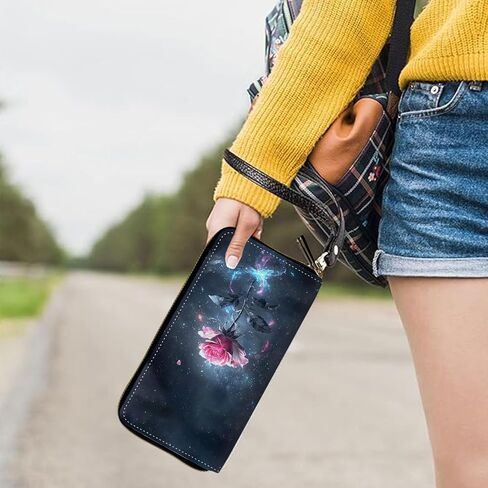 Womens Wallet, Large Capacity RFID Blocking PU Leather Wristlet Wallets for Women Ladies Men Credit Card Holder Zipper Wallet Phone Holder Clutch Travel Purse, Art Moon Sun Star in Kuwait
