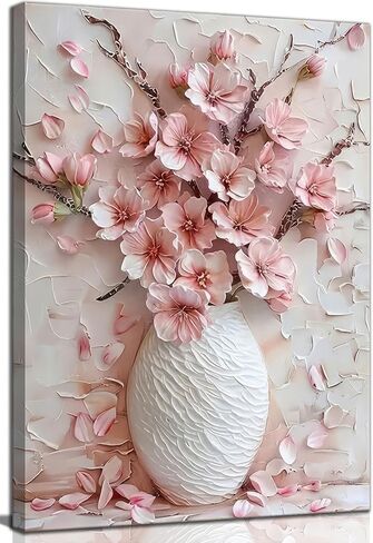 Pink Floral Canvas Wall Art sakura Flowers Botanical painting Decor Pictures Cherry blossoms Posters Prints for Living Room Classroom Bedroom office corridor bathroom Decoration in Saudi Arabia