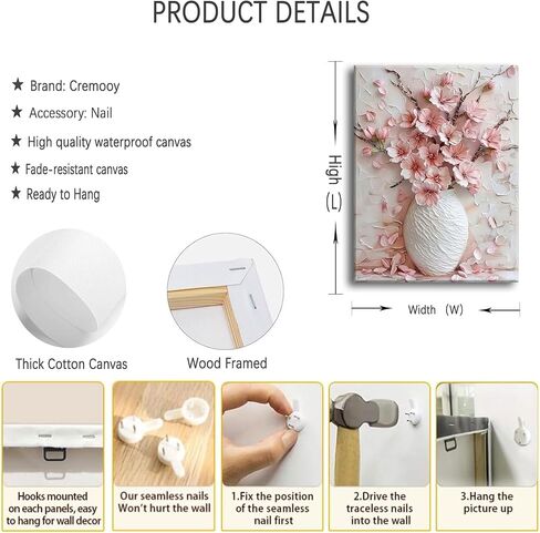 Pink Floral Canvas Wall Art sakura Flowers Botanical painting Decor Pictures Cherry blossoms Posters Prints for Living Room Classroom Bedroom office corridor bathroom Decoration in Saudi Arabia