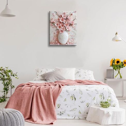 Pink Floral Canvas Wall Art sakura Flowers Botanical painting Decor Pictures Cherry blossoms Posters Prints for Living Room Classroom Bedroom office corridor bathroom Decoration in Saudi Arabia