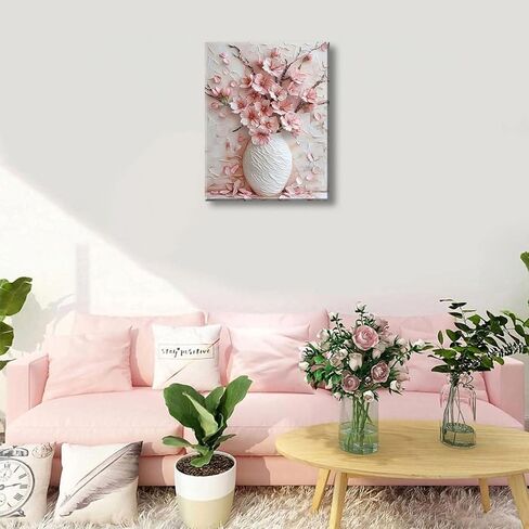 Pink Floral Canvas Wall Art sakura Flowers Botanical painting Decor Pictures Cherry blossoms Posters Prints for Living Room Classroom Bedroom office corridor bathroom Decoration in Saudi Arabia
