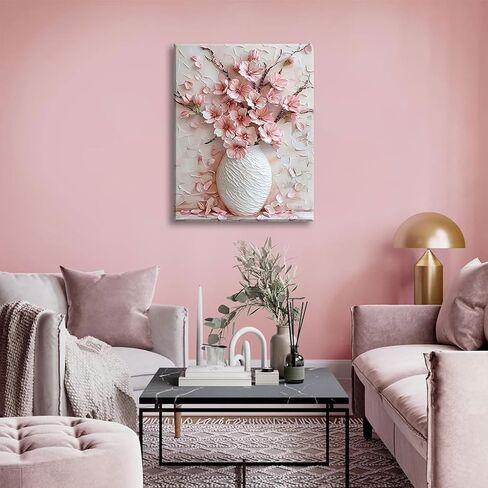 Pink Floral Canvas Wall Art sakura Flowers Botanical painting Decor Pictures Cherry blossoms Posters Prints for Living Room Classroom Bedroom office corridor bathroom Decoration in Saudi Arabia