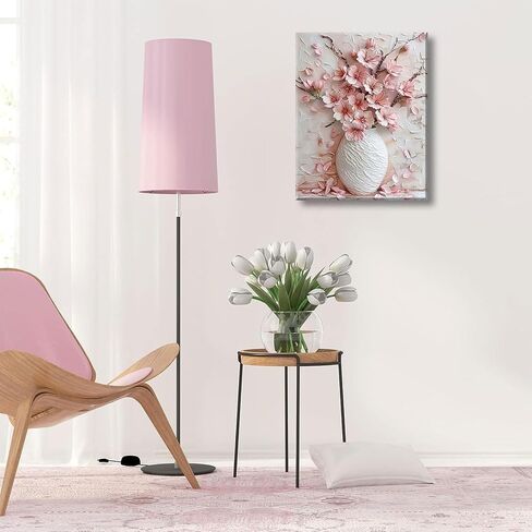 Pink Floral Canvas Wall Art sakura Flowers Botanical painting Decor Pictures Cherry blossoms Posters Prints for Living Room Classroom Bedroom office corridor bathroom Decoration in Saudi Arabia