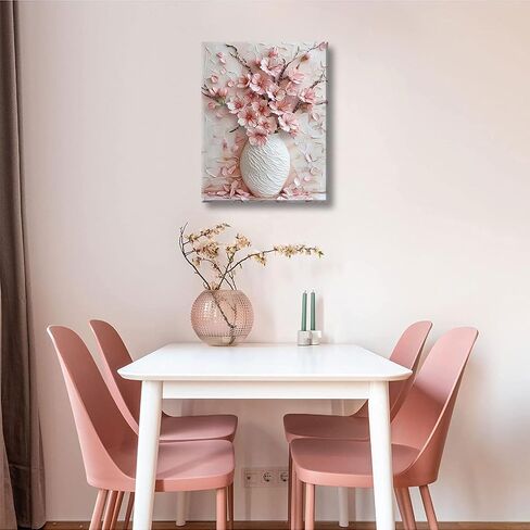 Pink Floral Canvas Wall Art sakura Flowers Botanical painting Decor Pictures Cherry blossoms Posters Prints for Living Room Classroom Bedroom office corridor bathroom Decoration in Saudi Arabia