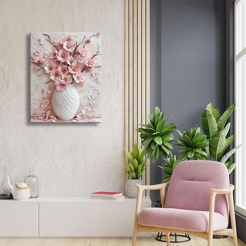 Pink Floral Canvas Wall Art sakura Flowers Botanical painting Decor Pictures Cherry blossoms Posters Prints for Living Room Classroom Bedroom office corridor bathroom Decoration in Saudi Arabia