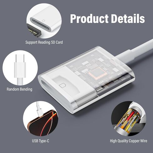 USB C SD Card Reader, 3-in-1 SD Card Adapter with SD MicroSD USB, Groodo Memory Card Reader Micro SD Card Reader Compatible with iPhone15 16/iPad/Mac/Laptop and More USB-C Devices in Kuwait