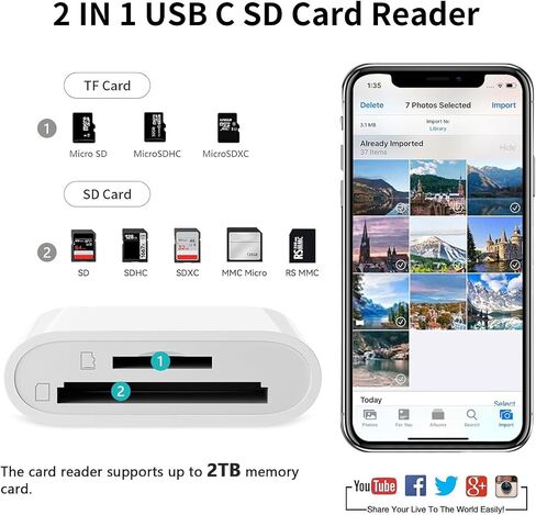 USB C SD Card Reader, 3-in-1 SD Card Adapter with SD MicroSD USB, Groodo Memory Card Reader Micro SD Card Reader Compatible with iPhone15 16/iPad/Mac/Laptop and More USB-C Devices in Kuwait