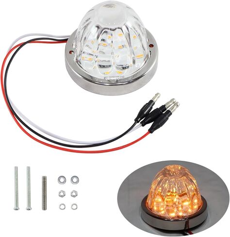ضوء البطيخ الزجاجي ، عدسة صافية مع مدي الفولاذ المقاوم للصدأ LED Amber Turn Marker Light ، ل Freightliner Kenworth Peterbilt in Kuwait