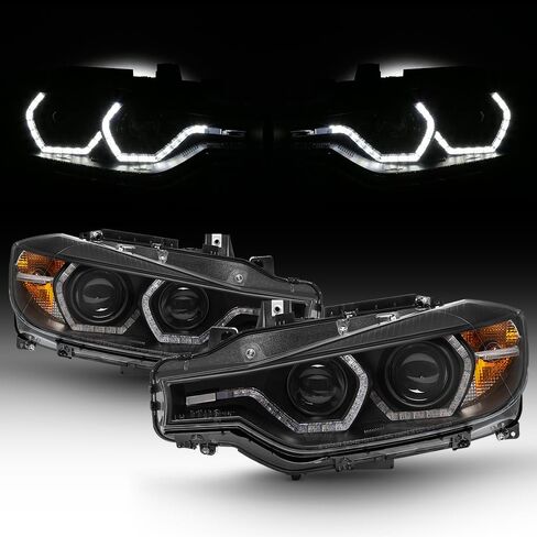 AKKON - For BMW F30 3-Series 4 Doors Sedan Black Bezel Factory Halogen Type Dual U-Halo Ring LED Projector Headlights in Kuwait