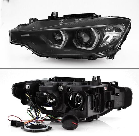 AKKON - For BMW F30 3-Series 4 Doors Sedan Black Bezel Factory Halogen Type Dual U-Halo Ring LED Projector Headlights in Kuwait