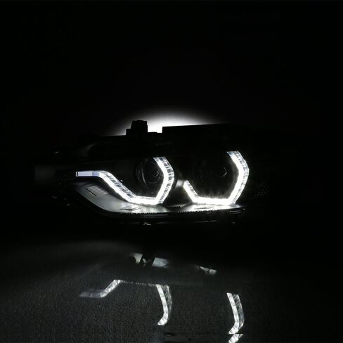 AKKON - For BMW F30 3-Series 4 Doors Sedan Black Bezel Factory Halogen Type Dual U-Halo Ring LED Projector Headlights in Kuwait