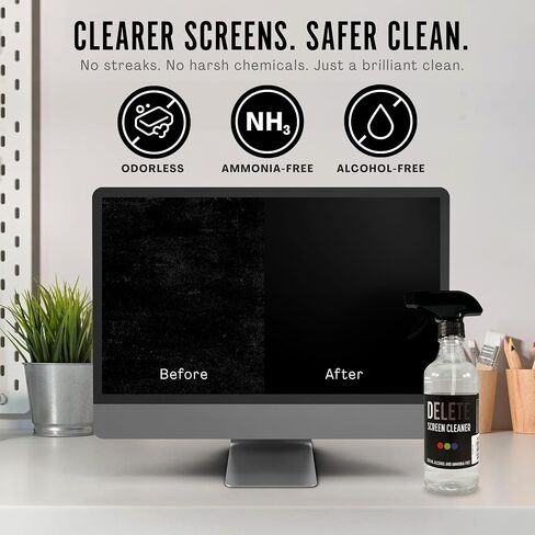 Delete Screen Cleaner 16oz Spray - Premium Streak-Free, Alcohol & Ammonia-Free Solution | Gentle & Odorless | Clean and Protect Your Screens in Saudi Arabia