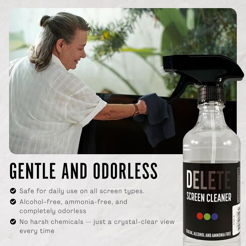 Delete Screen Cleaner 16oz Spray - Premium Streak-Free, Alcohol & Ammonia-Free Solution | Gentle & Odorless | Clean and Protect Your Screens in Saudi Arabia