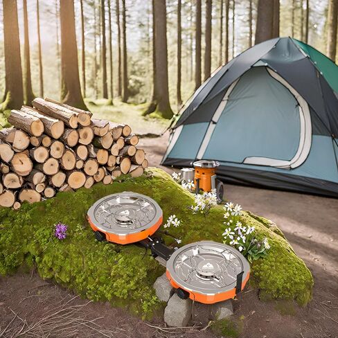 20,000 BTUs 2 Burner Propane Camping Stove, Portable Folding Camp Stove with Adjustable Burners, Regulator and Carrying Bag, Dual Gas Stoves Easy Carrying Handle for Tailgating, Camping, BBQ in Kuwait