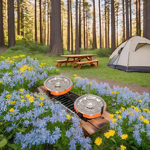 20,000 BTUs 2 Burner Propane Camping Stove, Portable Folding Camp Stove with Adjustable Burners, Regulator and Carrying Bag, Dual Gas Stoves Easy Carrying Handle for Tailgating, Camping, BBQ in Kuwait