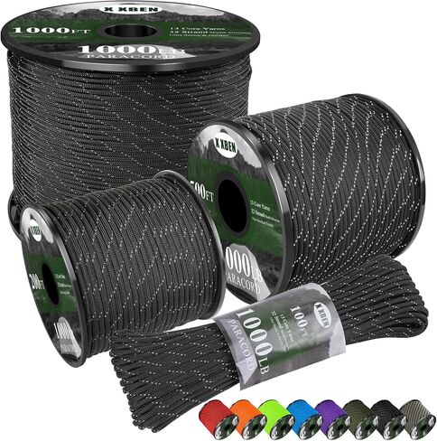 X XBEN Paracord Reflective 1000lb, 50/100/200/500/1000ft 4mm, 13 Strand Parachute Spool Cord, Heavy Duty Paracord Rope for Tent Camping, Fishing, Hiking, DIY Crafts & Survival Bracelet, Orange in Saudi Arabia