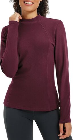 baleaf Women's Thermal Shirts Mock Neck Long Sleeve Fleece Tops Workout Running Athletic Base Layer Warm Cold Weather in Saudi Arabia