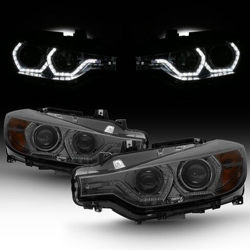 AKKON-ل BMW F30 3-Series 4 أبواب سيدان الحافة السوداء المصنع الهالوجين نوع مزدوج U-HALO حلقة LED المصابيح الأمامية in Kuwait