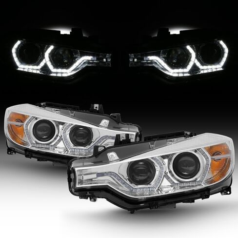 AKKON-ل BMW F30 3-Series 4 أبواب سيدان الحافة السوداء المصنع الهالوجين نوع مزدوج U-HALO حلقة LED المصابيح الأمامية in Kuwait