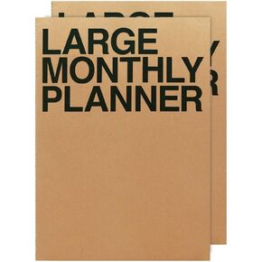JSTORY Large Monthly Planner Set of 2 Stitch Bound Flat Lay Year Round Flexible Cover Goal/Time Organizer Thick Paper Eco Friendly Customizable A4 16 Months 36 Pages 18 Sheets Kraft