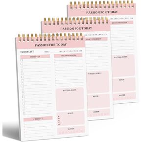 NPET Daily Planner Notepad, 52 Sheets Tear Off To Do List Notebook for Productivity, A5 Size of Spiral Undated Planner and Organizer for Work, Study (Set of 3 Blue)