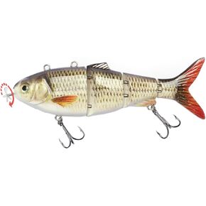 Robotic Swimming Lure 5.1" Fishing Lure 4-Segement Multi Jointed Swimbait Electric Bait LED Light USB Rechargeable Robotic Lure for Bass Trout Pike Fishing Tackle