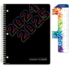 Global Datebooks Dated Middle School or High School Student Planner for Academic Year 2024-2025 includes Ruler/Bookmark and Planning Stickers (Matrix Style - 8.5"x11" - Black Rainbow Numbers)