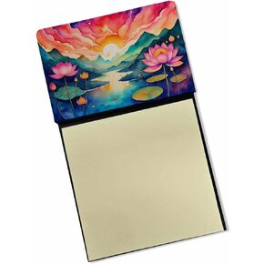 Caroline's Treasures Lotus in Color Sticky Note Holder Refillable Dispenser Self-Sticky Note Pads, Memo Pads Blank Desk Accessories