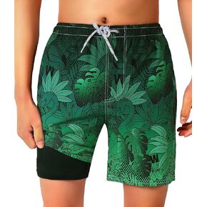 Boys Swim Trunks with Compression Liner Swim Shorts Anti Chafe Summer Beach Shorts