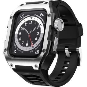 GELISHI Band Compatible with Apple Watch Band 45mm Series 9/Series 8 7, Men Rugged Case Bumper Heavy Duty Stainless Metal Cover with TPU Sport Band Strap Shockproof, Black
