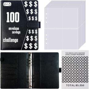 DORA BRIDAL 100 Envelopes Money Saving Challenge, A5 Budget Planner Money Saving Binder, Savings Challenges Book with Envelopes & Tracker Budget Binder to Save $5,050, 10,000 (Armygreen)