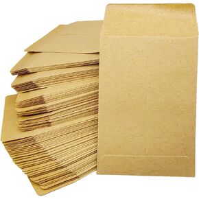 100pcs Kraft Small Coin Envelopes, 2.25"×3.5" Self-Adhesive Seed Envelopes Mini Parts Small Items Stamps Storage Packets Envelope for Garden, Office or Wedding Gift. (Brown)