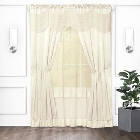 Royal Chic Complete 6 Piece Rod Pocket Attached Window & Valance Curtain Set - Assorted Colors & Sizes (Sage Green, 84 in. Long)