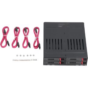 4 Bay HDD Cage, Chassis 5.25in Drive Tray 4 Bay HDD Enclosure, 2.5in SATA HDD Mobile Rack Compatible 9.5mm 12.5mm Thick Bottom Hard Drives SSDs