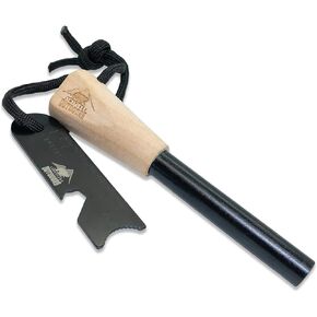 | Ferro Rod | Fire Starter | 1/2" Thick Bushcraft Fire Steel with Handcrafted Wood Handle | 15,000-20,000 Strikes | Traditional Survival Ferro Rod | Neck Lanyard| Fire Tool