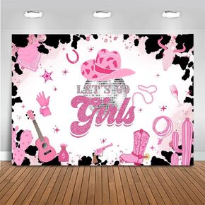 Mocsicka Disco Cowgirl Backdrop Pink Space Let's Go Girls Birthday Banner Bachelorette Weekend Last Rodeo Let's Get Nashty Wetsern Party Decoration (Pink, 7x5ft(82x60 inch))
