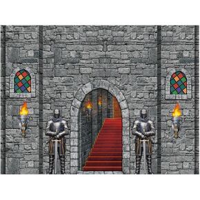 Medieval Party Backdrop Decorations 8 x 6ft Vintage Castle Backdrop Arched Door Window Knight Photography Polyester Photo Stone Wall Background Prop for Medieval Themed Party Supplies