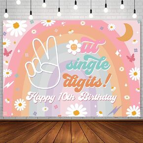 7x5ft Happy 10th Birthday Out Single Digits Backdrop for Girl It's My 10 Years Old Bday Photography Background Boho Rainbow Peace Love 70s Flower Daisy Party Decorations Banner Photo Shoot Prop