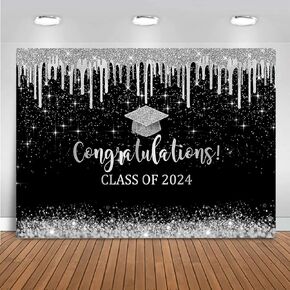 Mocsicka Graduation Backdrop 2024 Black and Gold Graduation Decorations Class of 2024 Congrats Grad Banner 2024 Congratulations Graduate Photo Background(Black Gold -1, 7x5ft)