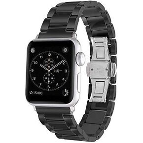 Aottom Compatible for Apple Watch Strap 44mm 42mm Ceramic iWatch Series 6/5/4/SE Strap for Women Men Stainless Steel Butterfly Buckle Bracelet Wristband for 42mm 44mm Apple Watch SE Series 6/5/4/3/2/1