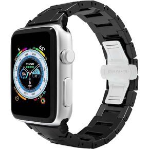 Aottom متوافق مع حزام ساعة Apple 44 مم 42 مم من السيراميك iWatch Series 6/5/4/SE حزام للنساء والرجال من الفولاذ المقاوم للصدأ بإبزيم فراشة وسوار معصم لساعة Apple 42 مم 44 مم SE Series 6/5/4/3/2/1